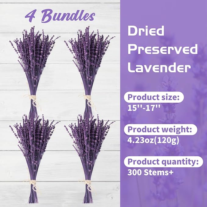 Glicrili Dried Lavender Flowers Real Stems Purple Bouquet - Image 4