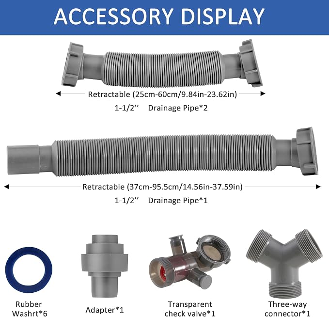 Double Sink Drain Kit Flexible 1 1/2 Inch P-Trap Pipe Comes - Image 2