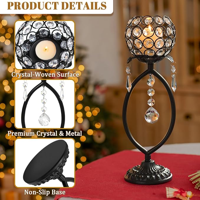 2 Pcs Elegant Metal Crystal Tea Light Candle Holders - Image 3