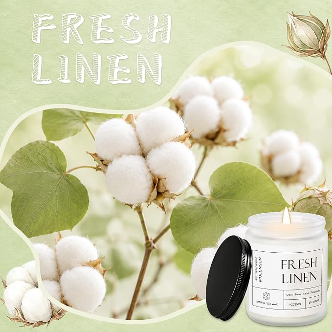 Molensun Fresh Linen Scented Candle, 7 oz Soy Wax Candle - Image 2