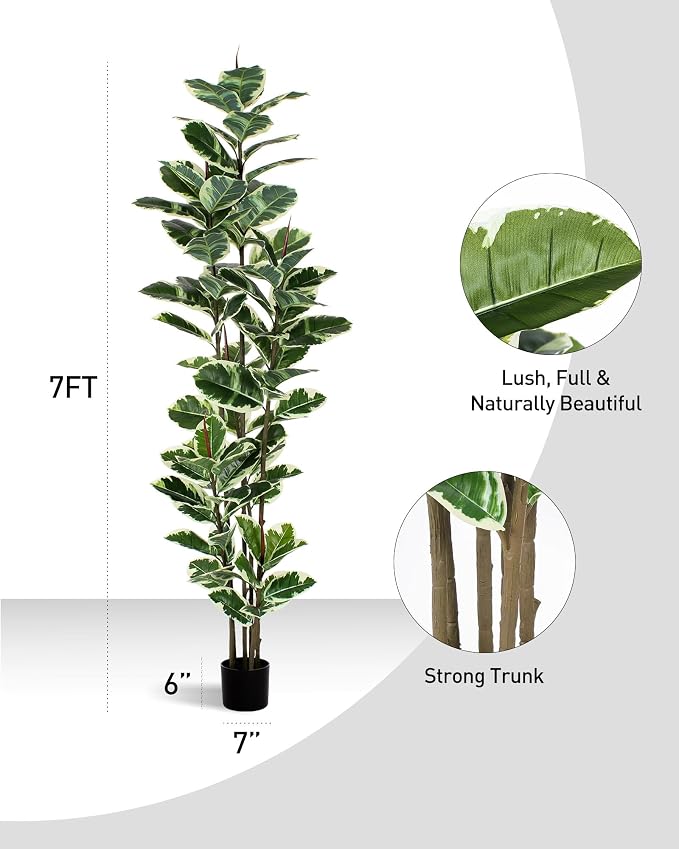 FLOWORLD Artificial Rubber Tree Plant 7ft Tall Faux Ficus Tree Potted Fake - Image 7