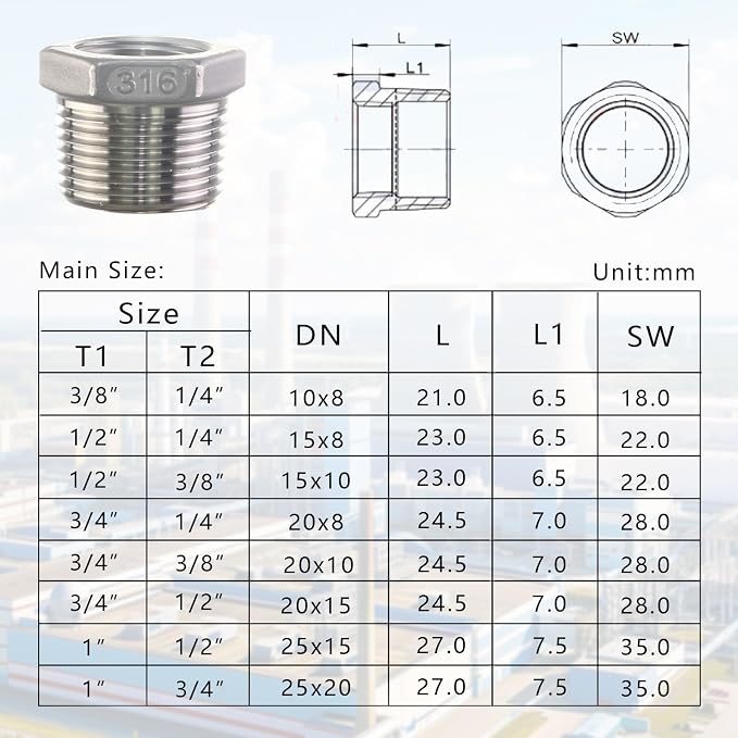 316 Stainless Steel Hex Bushing Reducer, Oil & Gas Systems - Image 6