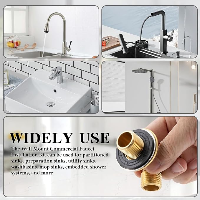 Wall Mount Commercial Faucet Installation kit, Brass 90 dergee backsplash Mount - Image 5