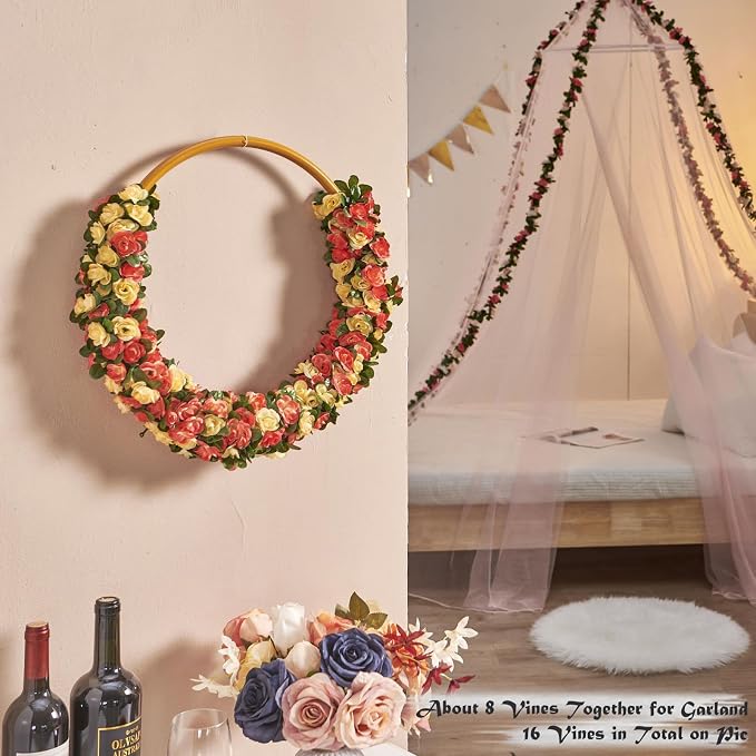 6Pcs x 8.2FT Artificial Flower Garland Rose Vine Decor, Champagne Flower | - Image 5