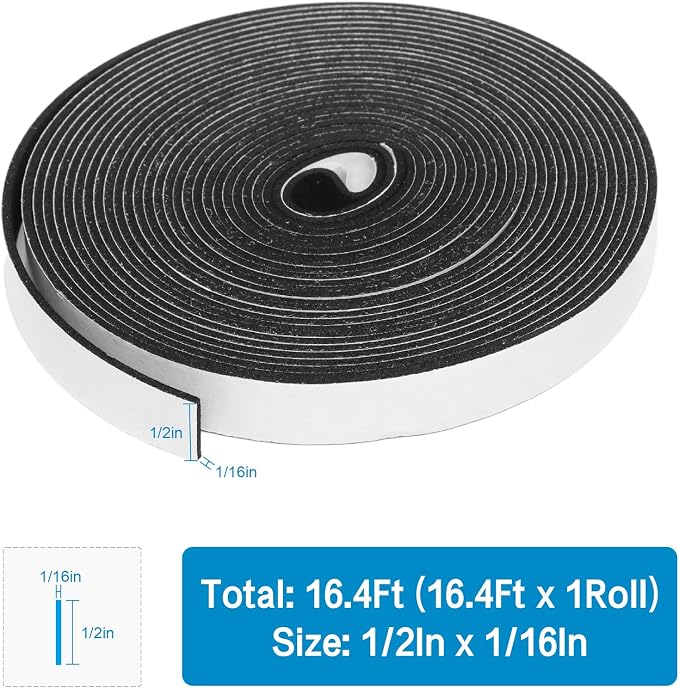 DGSL Foam Weather Stripping, 1/2" x1/16, 16.4Ft Door Window Seal Tape | Self - Image 2