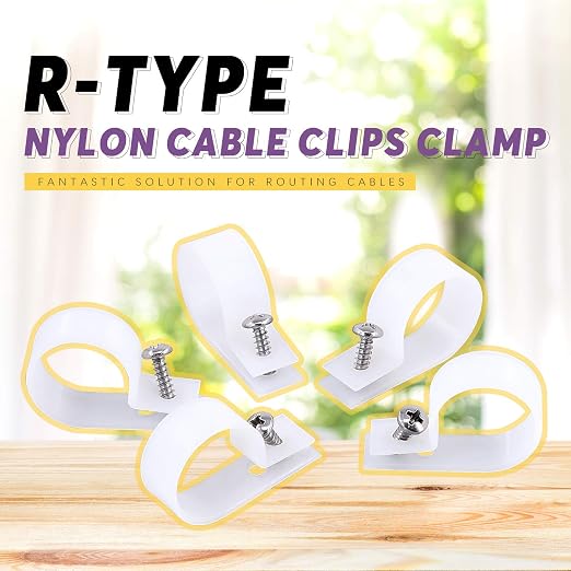 Swpeet 60 Pack White 1 Inch Nylon Plastic R-Type Cable Clips Clamp Kit - Image 4