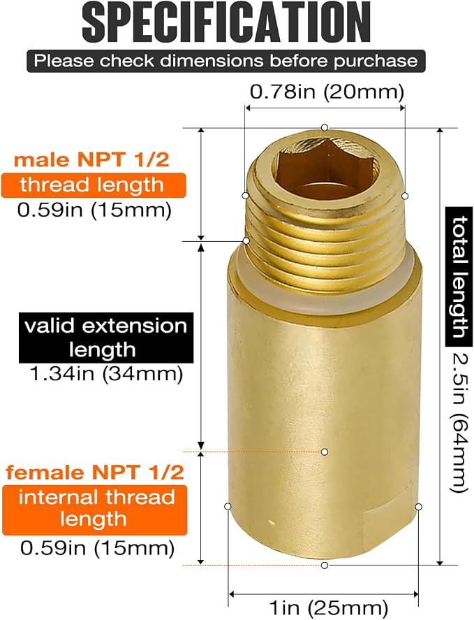 Upgrade Brass Pipe Plumbing Extender Adapter - Image 2