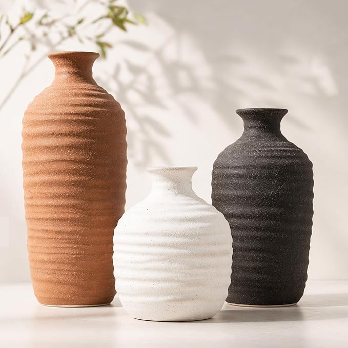 Dobbyby Ceramic Vase Set of 3 Neutral Decorative Vase by Dobbyby