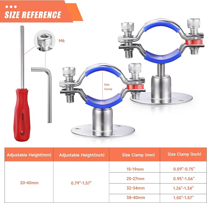 6PCS 304 Stainless Steel Wall Mount Ceiling Mount Pipe Supports, Suitable - Image 2
