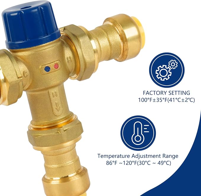3/4 Inch Brass Thermostatic Mixing Valve, Push To Connect Brass Plumbing Fitting - Image 3