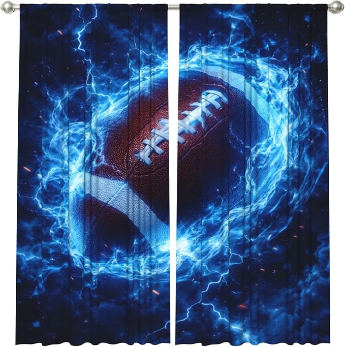 Football Storm Electric Window Curtains 2 Panels Set, 52 X 84 Inch Polyester - Image 2