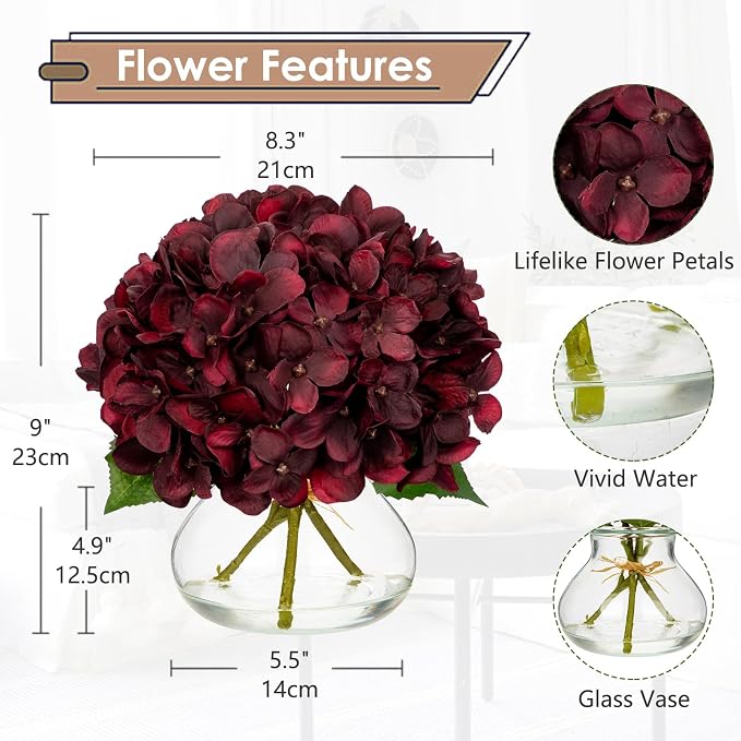 Hollyone Dark Red Fall Hydrangea Artificial Flowers - Image 2