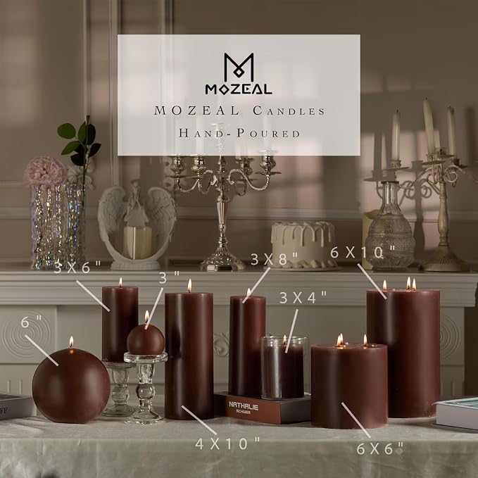 MOZEAL 3" x 8" Hand-Poured Unscented Large Candle, Smokeless Rustic Pillar - Image 3