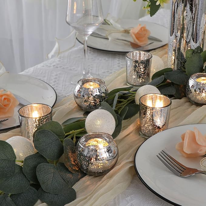 DEVI Silver Votive Tealight Candle Holders 24PCS, Mercury Glass Candle Holders - Image 3
