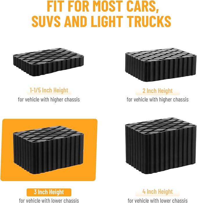 Solid Rubber Auto Lift Pads, 6-1/3" x 4-3/4" x 3" | 4 Pack Anti-Skid Lift Block - Image 6