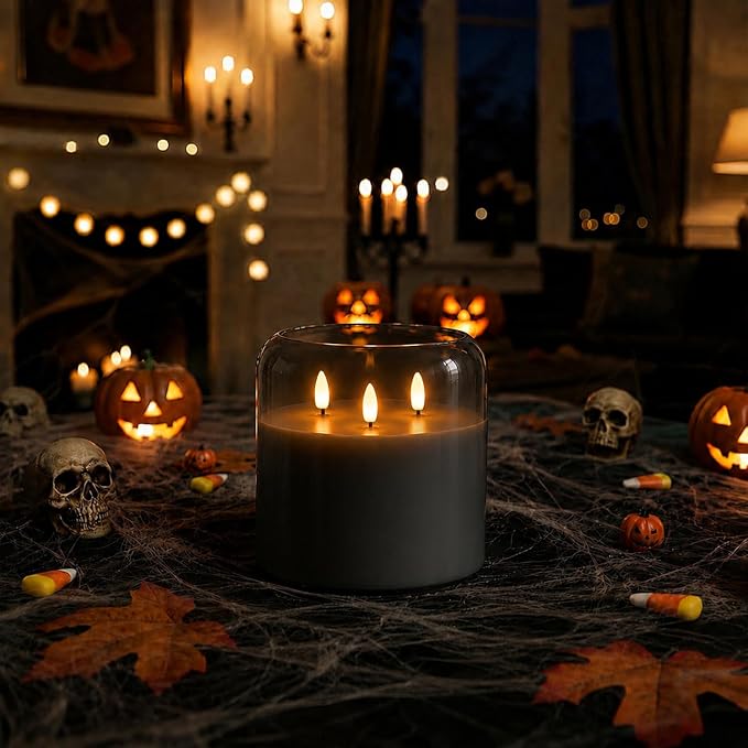 Homemory Grey Large Glass Flameless LED Candle, 3 Wicks, Remote Timer | 6"x6" - Image 8