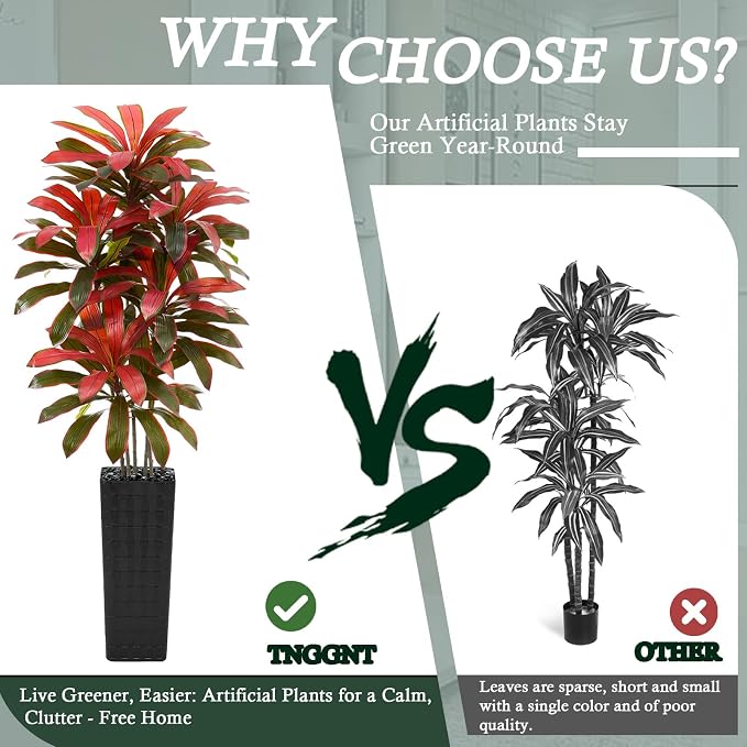 Artificial Dracaena Tree: 7FT Fake Plants Silk Faux Trees（Black Pot） | - Image 5