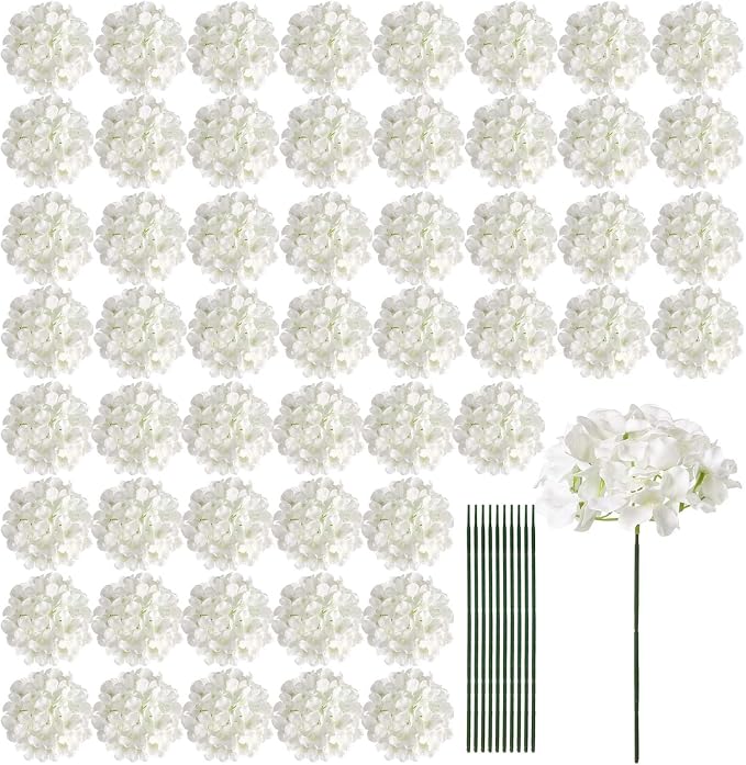 Auihiay 64Pcs Hydrangea Artificial Flowers Bulk, Silk White Hydrangeas | Full by Auihiay