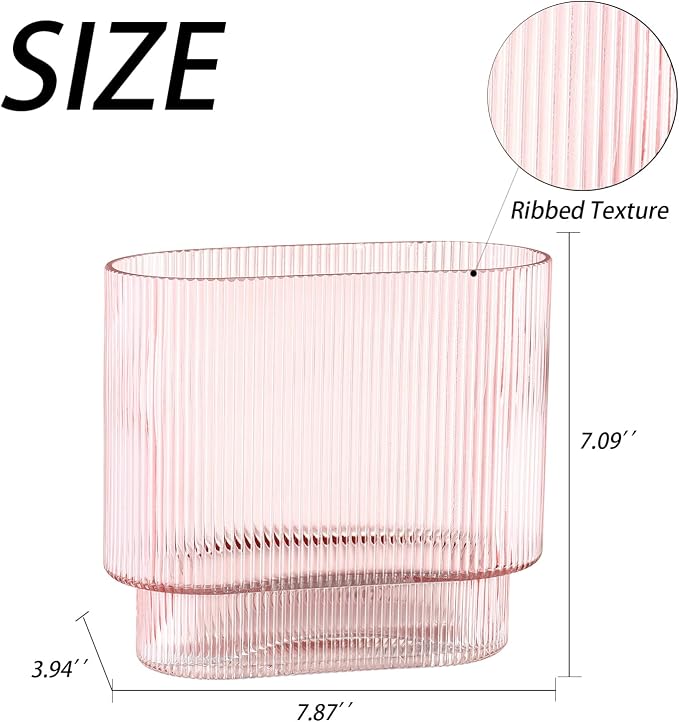 Ribbed Glass Vase, Fluted Short Vases - Image 2