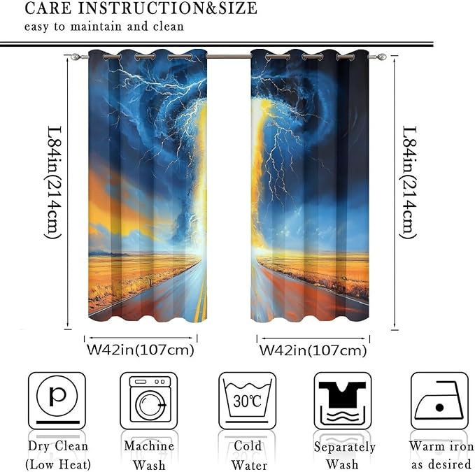 Gothic Tornado Clouds Road Blackout Curtains - Image 2