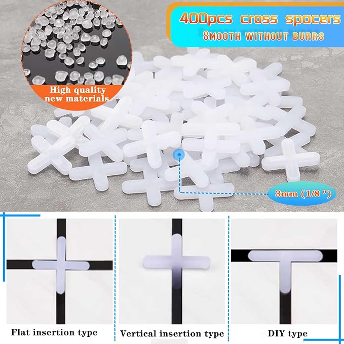 Tile Leveling System Kit Reusable 100pcs Tile Leveler+400pcs 1/8'' Cross-Shaped - Image 6
