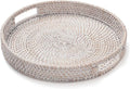 11.8 inch Round Rattan Tray, Decorative Coffee Table Trays, Ottoman Tray by YANGQIHOME