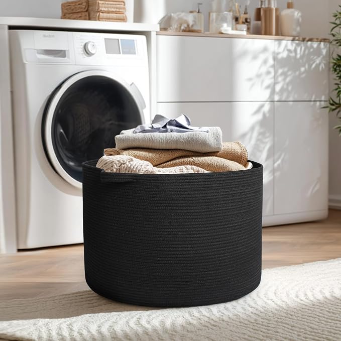 115L Super Large Black Blanket Basket, 23.6"x15.7" Woven Rope Bin - Image 7