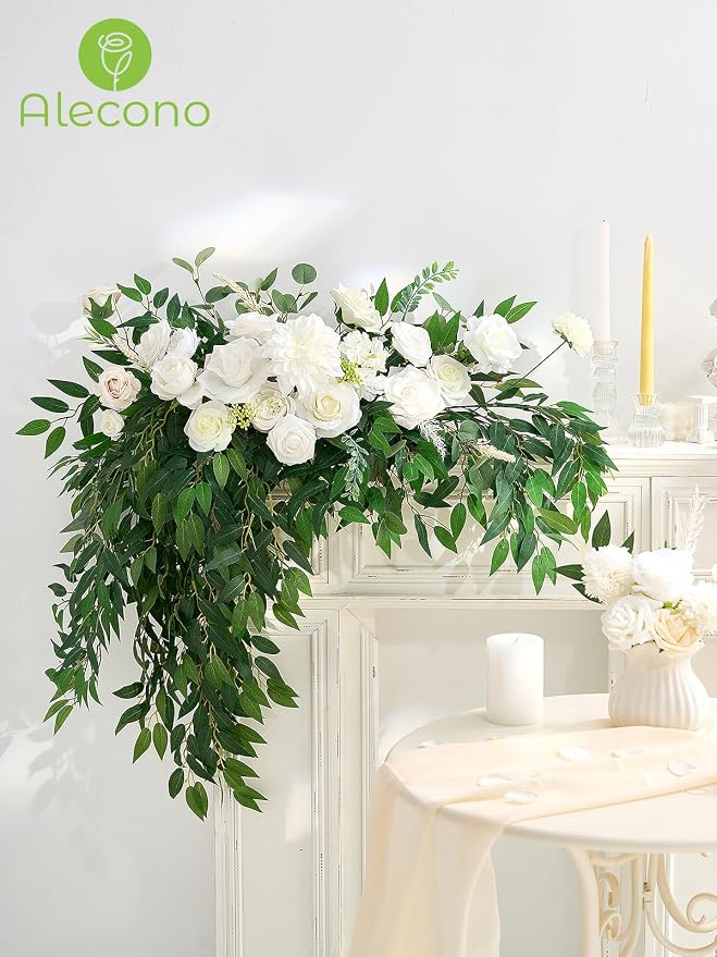 Alecono White Artificial Flowers, Silk Fake Roses - Image 9