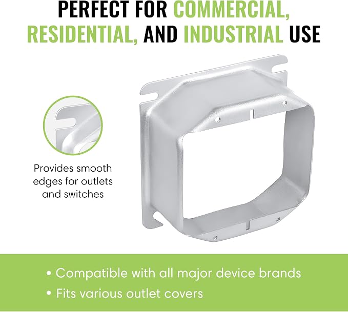 SELECT 5 Pack 2-Inch Raised 4-Inch Square Two Gang Plaster Ring - Image 4