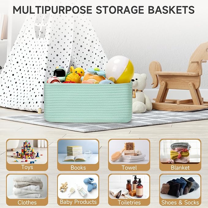 3 Pack Storage Baskets for Organizing, 13.7×9.5×6.3", Cream Green | Woven - Image 6
