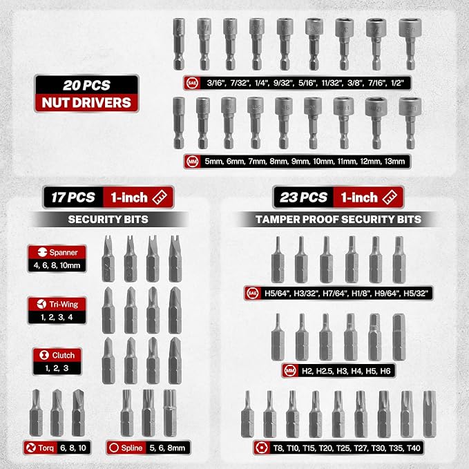 208-Pc Master Screwdriver Bit Set | Clutch, S2 Steel, 1/4" Hex Shank Bits - Image 4