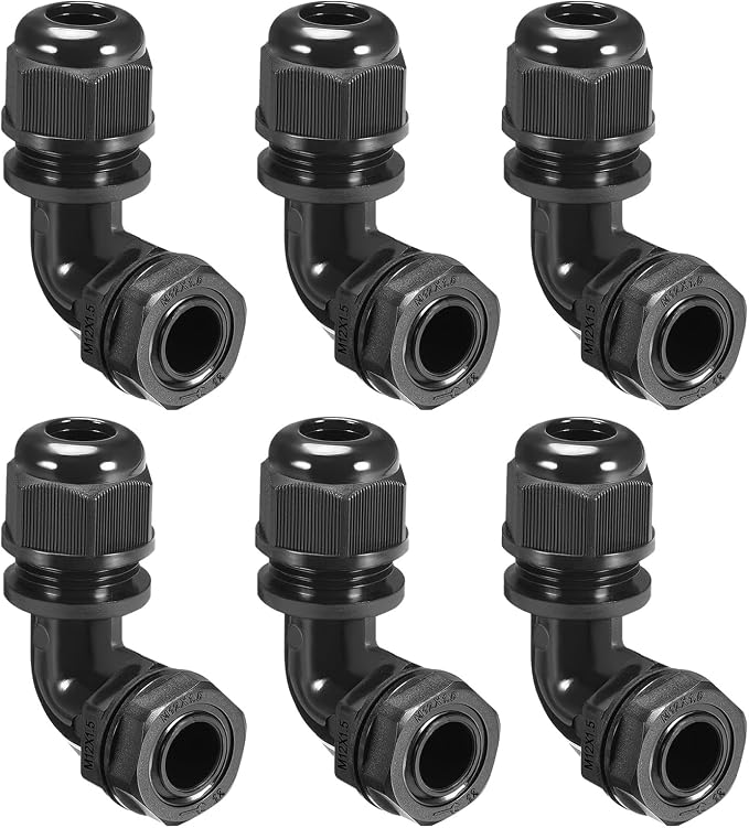 M12 Cable Gland, 90 Degree Adjustable 4-8mm Strain Relief, Cord Connectors by LeMotech