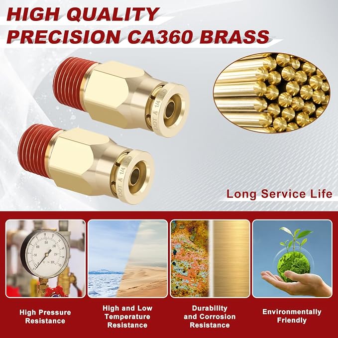 DOT Approved Male Straight Brass Union 1/4" Tube x 1/8" NPT, Quick Connect Union - Image 2