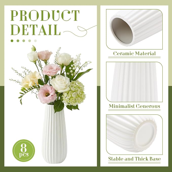 Qinyoung White Ceramic Bud Vase Set of 8 - Image 3