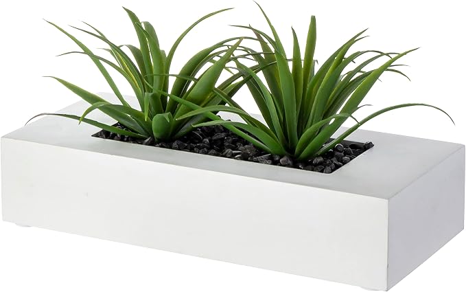 MyGift 10 Inch Artificial Green Grass in White Rectangular Wood Planter | by MyGiftHome