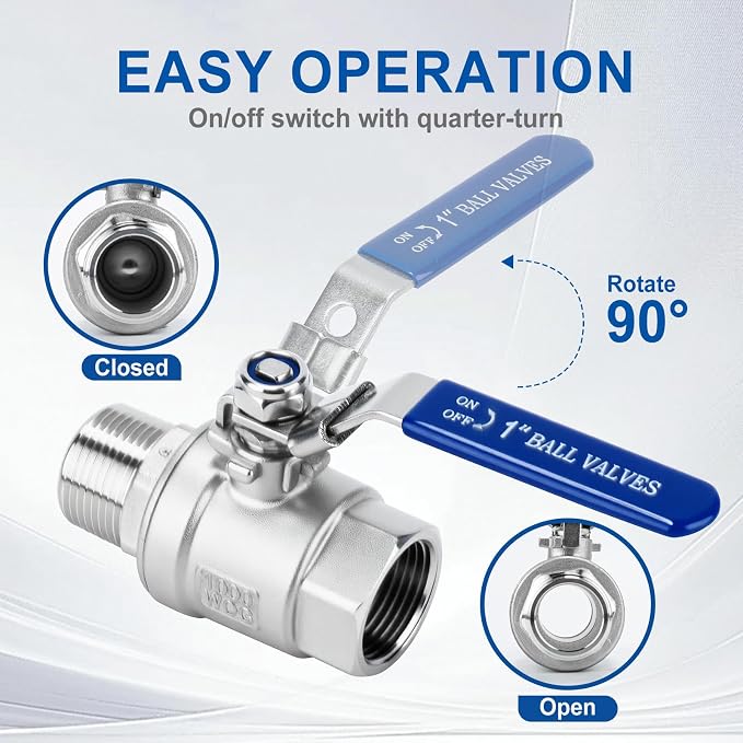 2 Pack 2" Full Port Ball Valve NPT Male x Female 304 Stainless Steel Heavy Duty - Image 3