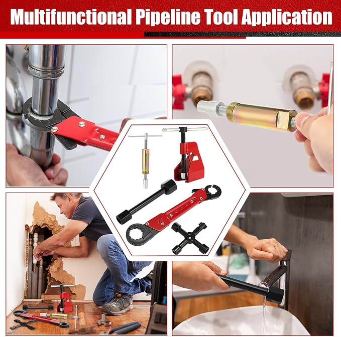 5 Pcs Angle Stop Wrench Kit Plumbing Tool, Compression Sleeve Puller - Image 7