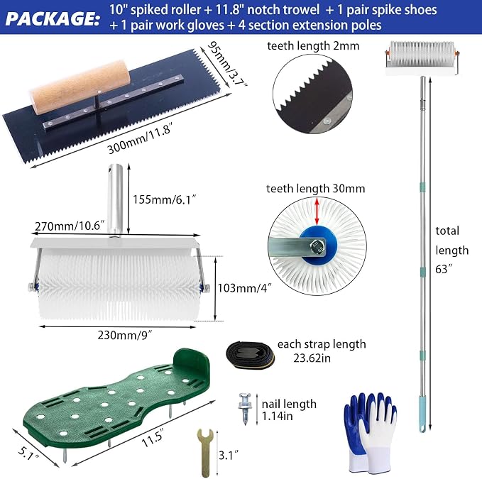 10 inch Spiked Roller with 62in Extension Pole Epoxy Roller Spiked Shoes - Image 6