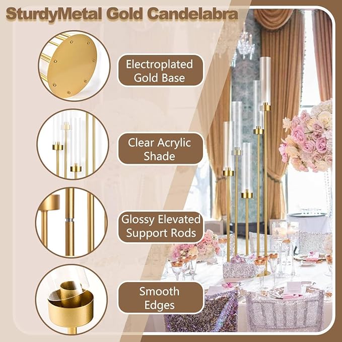 10PCS Gold Floor Candelabra, 5 Arm Candle Holder Tall Floor Candle Holder - Image 4