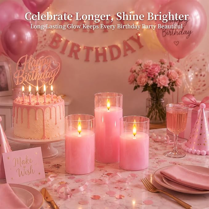 Amagic Pink Glass Flameless LED Candles Battery Operated - Image 8