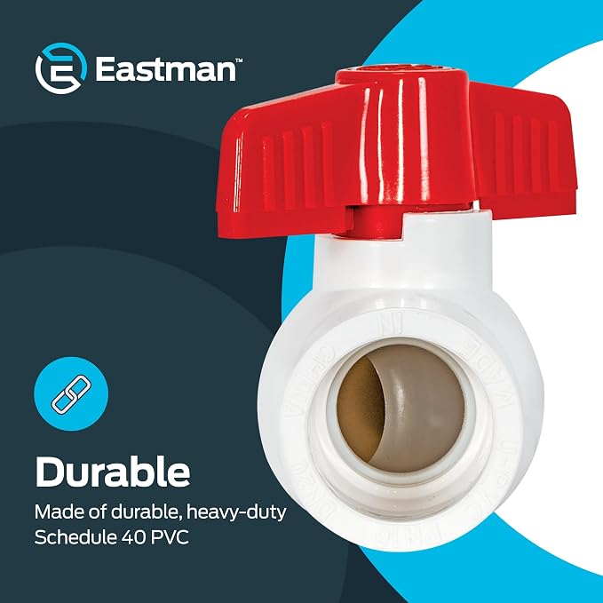 Eastman 3/4 x 3/4 Inch Slip Schedule 40 PVC Quarter Turn Ball Valve, 150 PSI - Image 4