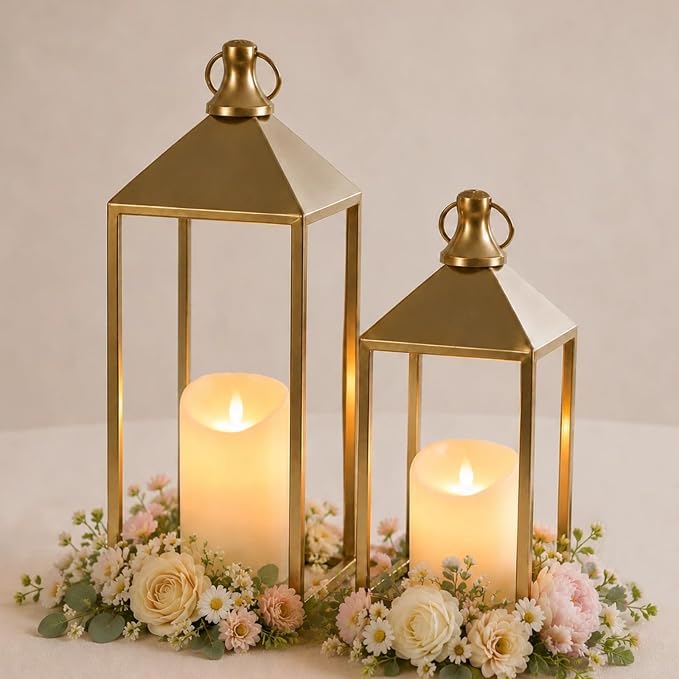 Decorative Candle Lanterns Indoor, Fireplace Mantel Decor by MATAHUMbeyourbetterchoice