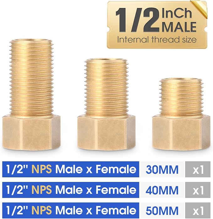3 Pack Brass Pipe Fittings 1/2 Male Thread to Female Thread Pipe Extension - Image 2