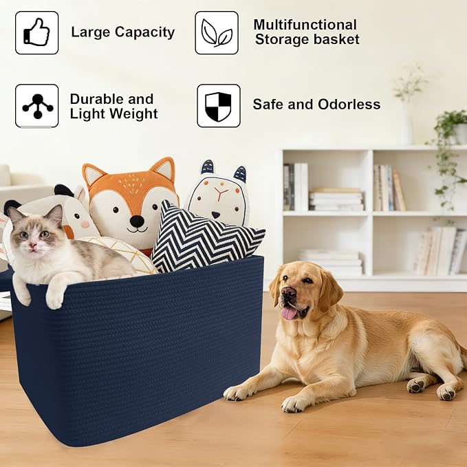 96L Woven Laundry Basket with Handles, Extra Blanket Basket, Living Room - Image 8