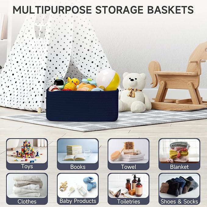 3 Pack Small Storage Baskets for Organizing, 11.8×7.8×5.1", Cotton Rope Basket - Image 5