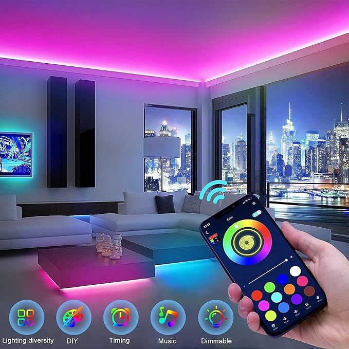 Keepsmile 32.8ft Strip Lights Smart App Music Sync Color Changing RGB Bluetooth - Image 4