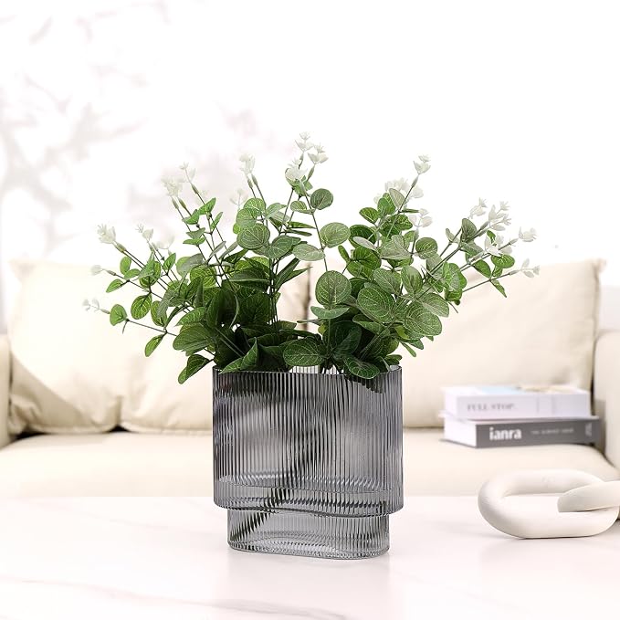 Ribbed Glass Vase, Fluted Short Vases - Image 5