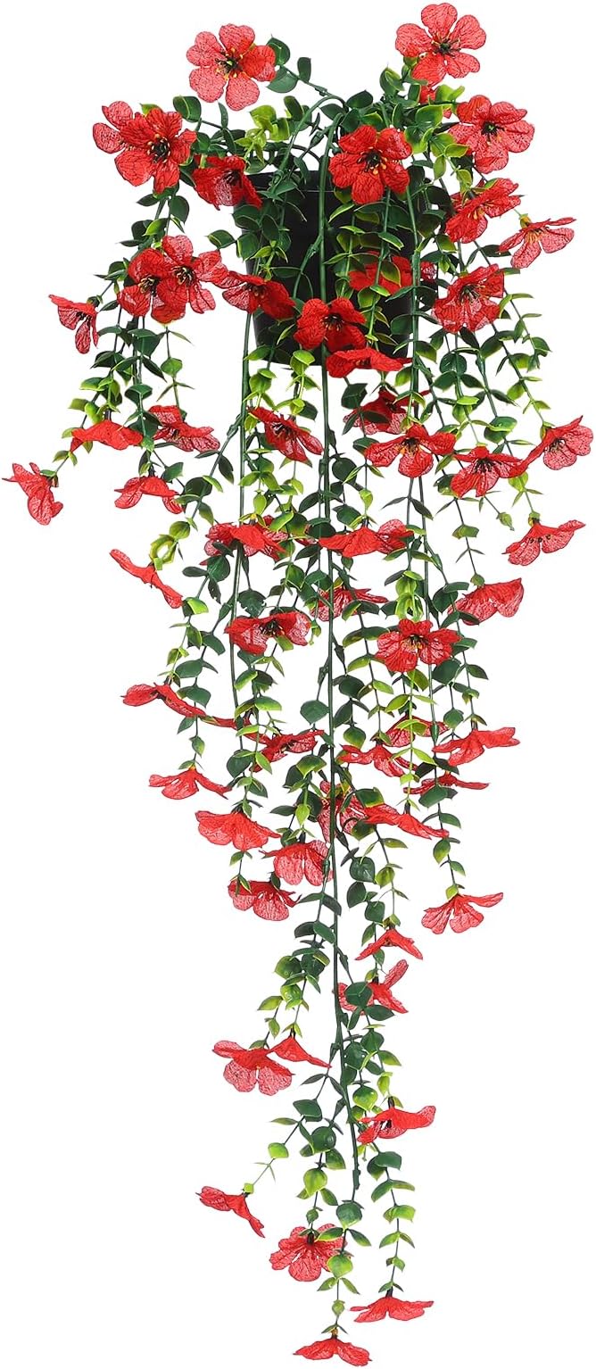 Fake Plants Hanging Artificial Potted Faux Eucalyptus Plants and Flowers | by FAVOWREATH