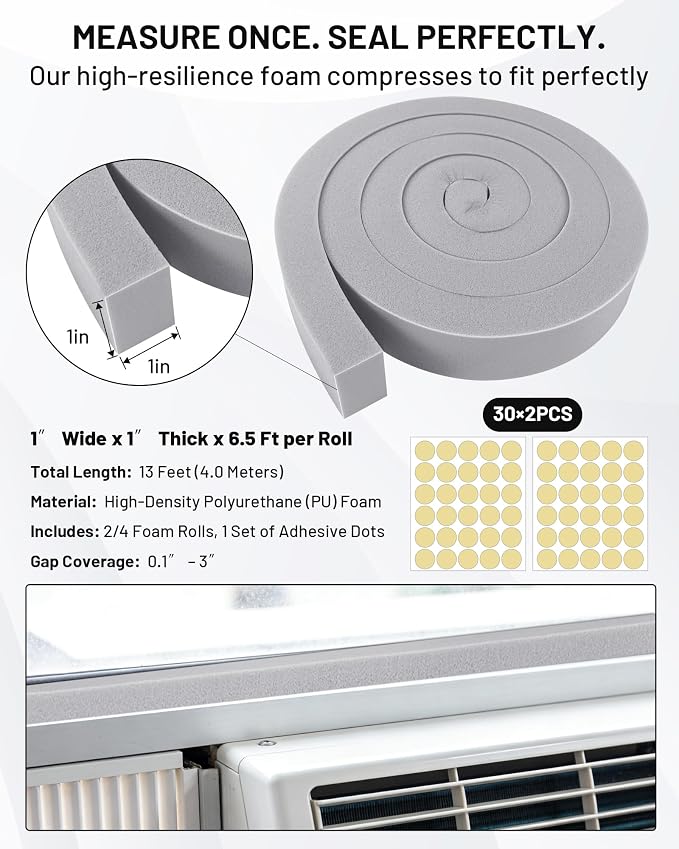 Air Conditioner Window Seal, 2 Roll of 1 in × 1 in × 6.5 ft Foam Stripe - Image 2