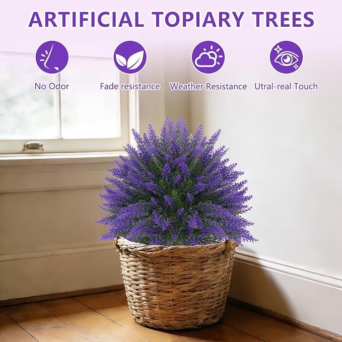 Grooy Artificial 4 Pack Lavender UV Resistant Topiary Ball - Image 3